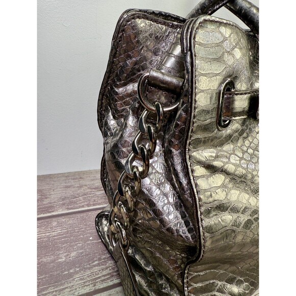 MICHAEL KORS Large Hamilton Gray Luxury Embossed Leather Satchel Shoulder Bag - Picture 16 of 17